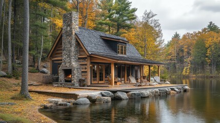 Fototapeta premium Rustic cabin with a stone chimney