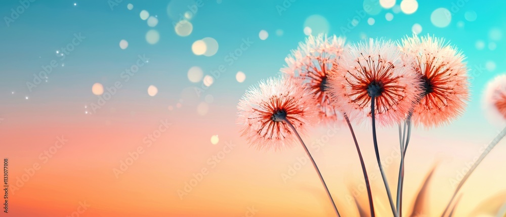 Poster a serene gradient background features delicate pink flowers, creating a dreamy, soft atmosphere with
