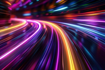 Obraz premium Colorful Abstract Light Streaks Background with neon glowing patterns adds dynamic touch to design project