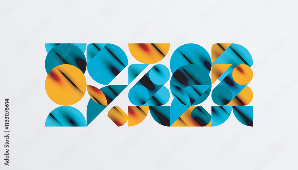 Poster color beautiful circles, semi circles, squares and round triangles. geometric mosaic style pattern a