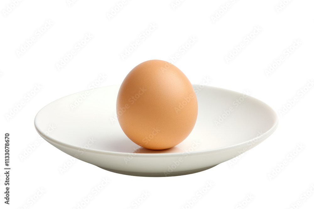 Aufkleber a minimalistic presentation of a single fresh chicken egg resting on a clean white plate, with soft 
