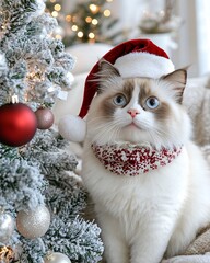 cat in Santa hat at home