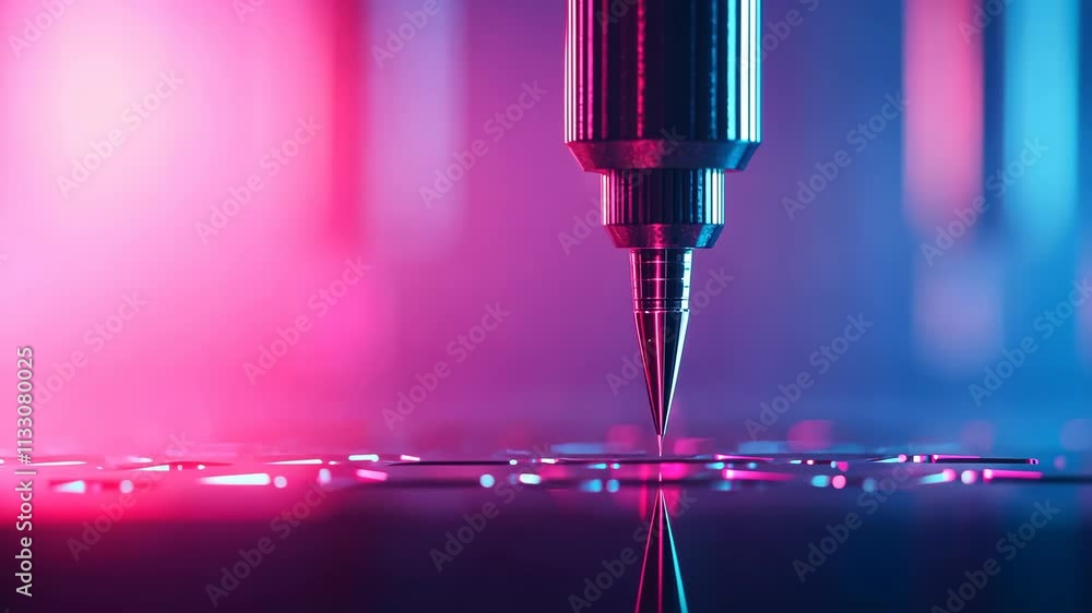 Poster automated precision tool with vibrant lighting in advanced manufacturing environment
