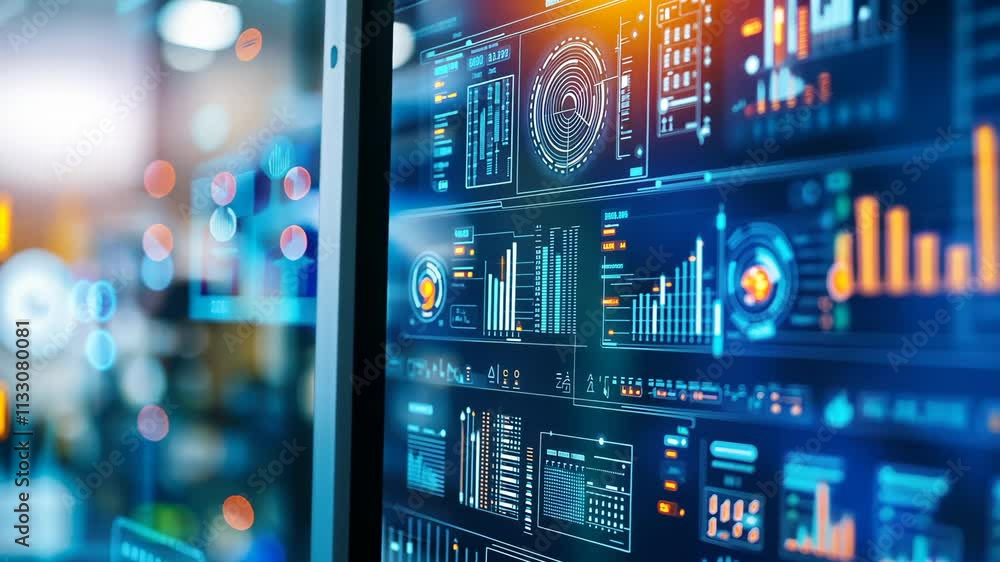 Poster High-Tech Data Display with Dynamic Graphics and Futuristic User Interface Interfaces