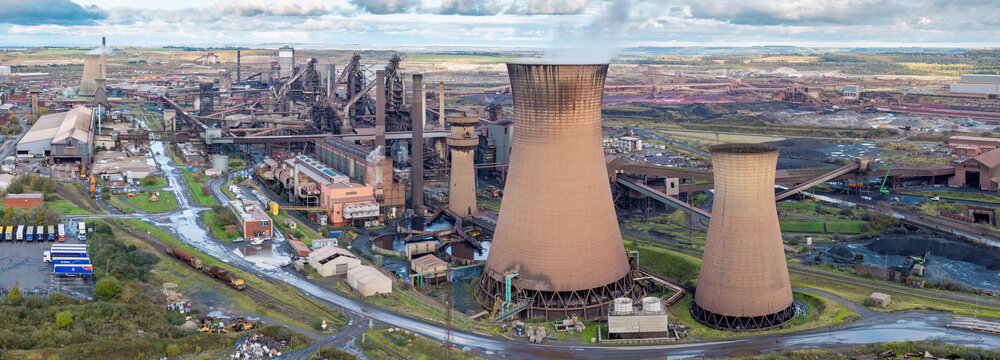 Scunthorpe steelworks blast furnace heavy industry UK, government bailout crisis, job losses and employment decline, regeneration and redevelopment, industrial landscape, steel production plant
