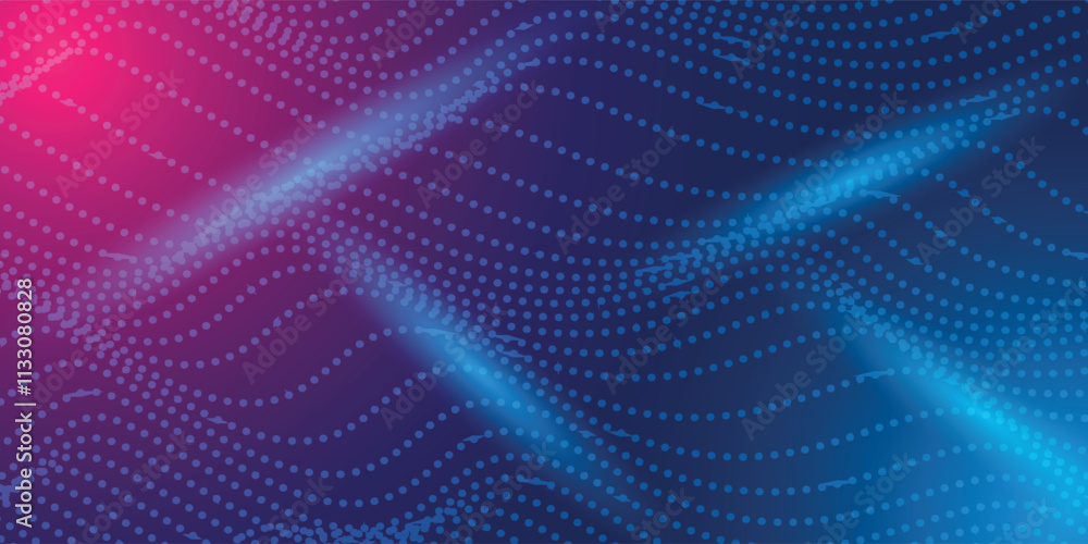 Poster abstract waving particle technology background design. abstract wave moving dots flow particles, hi-