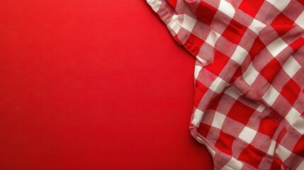 Fototapeta premium Red Checkered Tablecloth on Smooth Surface Ideal for Food Photography