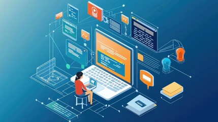 Obraz premium Engaged Student Participating in Interactive Online Learning Environment Using Technology and Resources