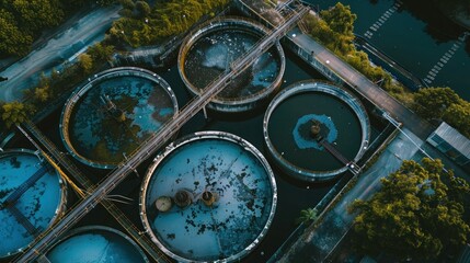 Aerial View Of Ity Station For Wastewater Treatment. A Lot Of Ponds With Dirty And Cleaned Water