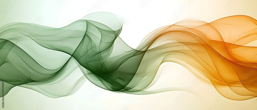 Poster an artistic blend of flowing green and orange waves, creating a vibrant and dynamic abstract represe