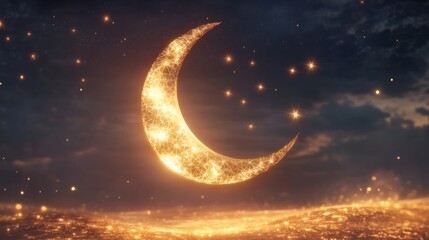 Fototapeta premium Golden Crescent and Stars for Ramadan