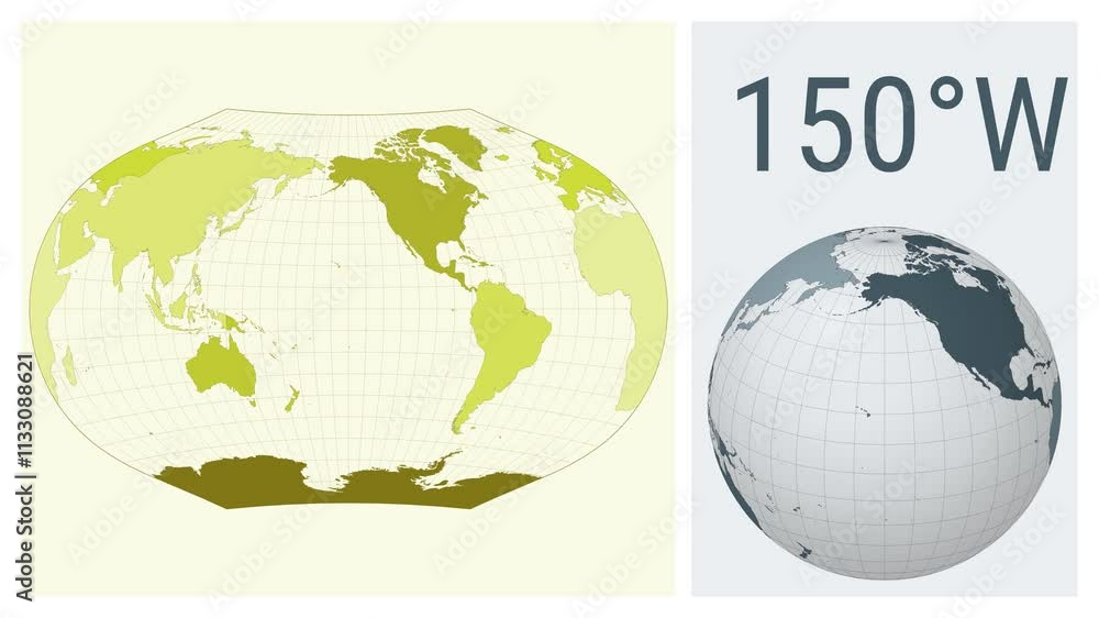 Poster world map animation. ginzburg v projection. colored continents style. animated world map in ginzburg