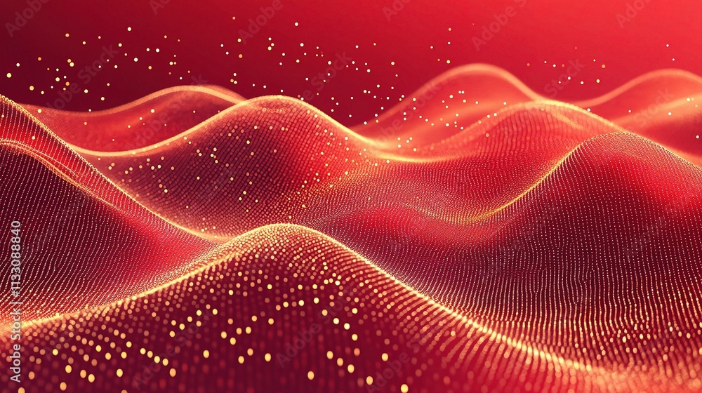 Poster abstract 3d gold wave lines on red background with depth and texture