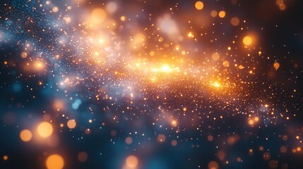 Fototapeta premium Abstract cosmic swirl of blue and orange glowing particles.