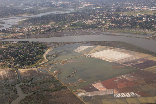 Salt mines as seen from above, in the Katembe Suburb of Maputo, Mozambique