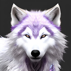 Obraz premium Violet energy in the white wolf, violet energy in the white fox, mythical animal, violet energy power animal