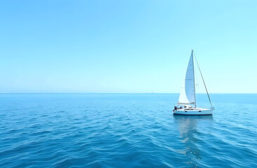 Fototapeta premium On a clear sunny day, a white yacht is sailing on the sea. Sea holidays
