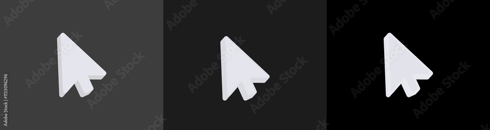 Aufkleber a digital graphic of a white arrow mouse cursor icon displayed against three dark backgrounds.