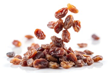 Obraz premium Falling raisin isolated on white background, full depth of field