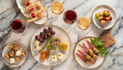 Elegant Appetizers and Drinks on Marble Table