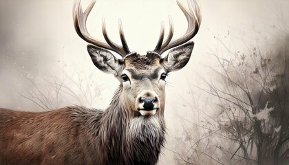 Beautiful male deer in pencil sketch, generative ai