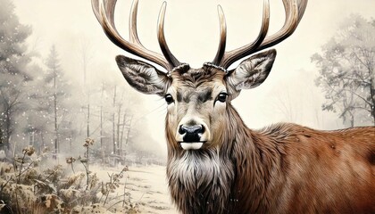 Beautiful male deer in pencil sketch, generative ai