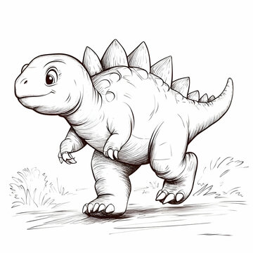 cute stegosaurus walking monochrome clip art preview