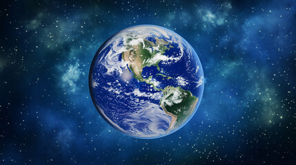 Fototapeta premium Blue sunrise view of Earth from space