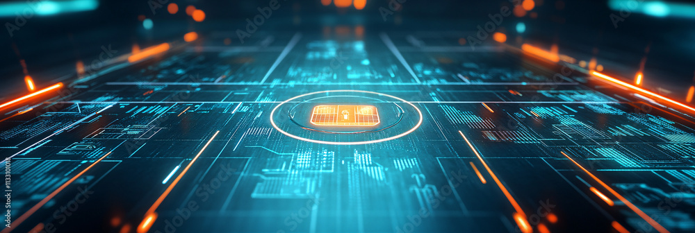 Poster a futuristic basketball court icon linked to an interactive data dashboard, symbolizing online sport