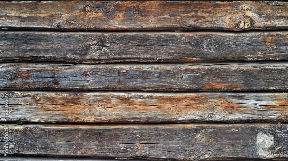 Wall mural Close-up view of weathered wooden planks, showcasing texture and rustic appearance.