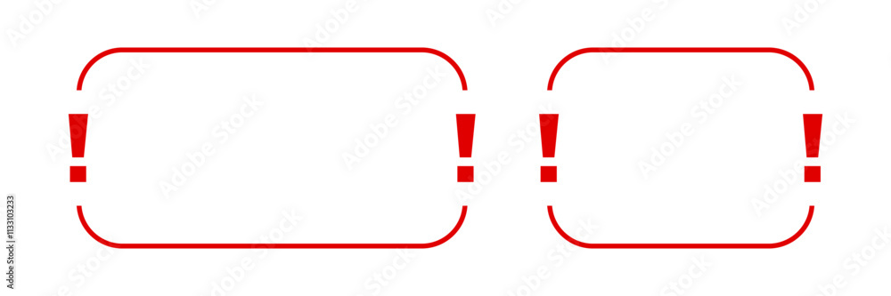 Poster two red rectangles each contain an exclamation mark in the center, creating a bold visual.