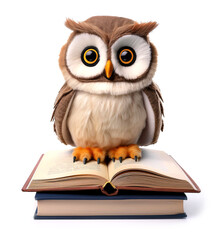Obraz premium 本の上に乗っている可愛いフクロウのぬいぐるみ（Cute owl stuffed animal sitting on books） 