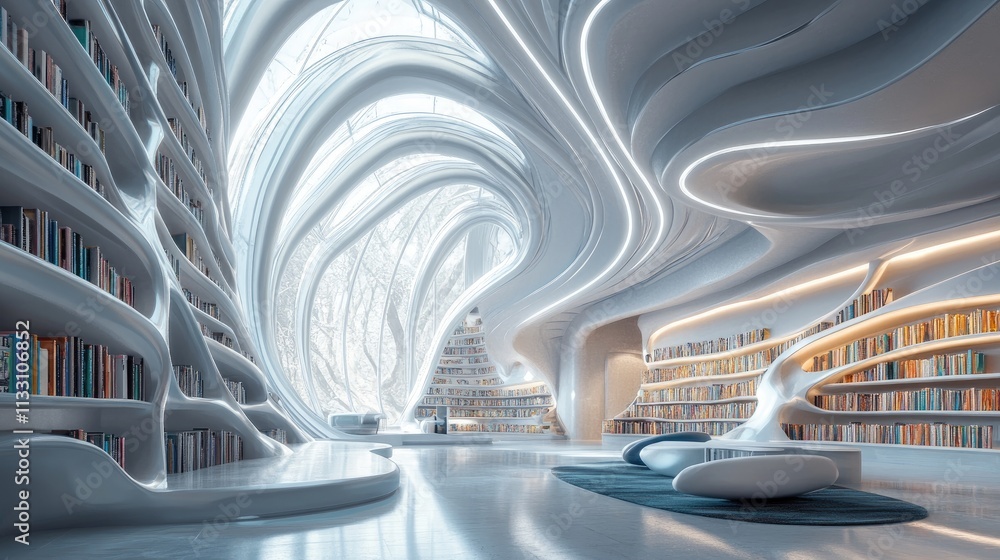 Aufkleber a futuristic library with a blend of physical books and ar-enhanced spaces