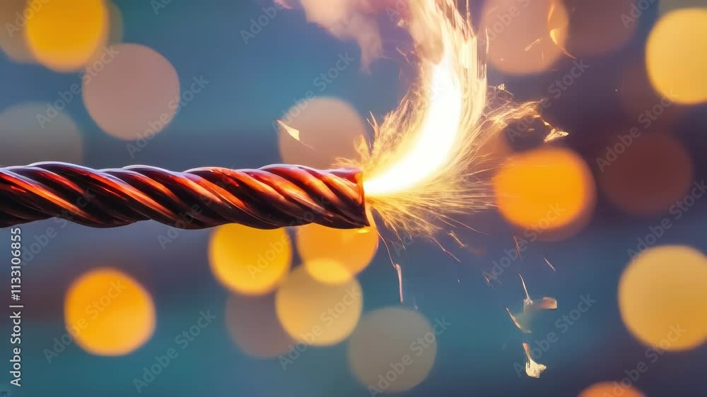 Poster a burning fuse sparks against a blurred bokeh background, creating tension and anticipation. ideal f