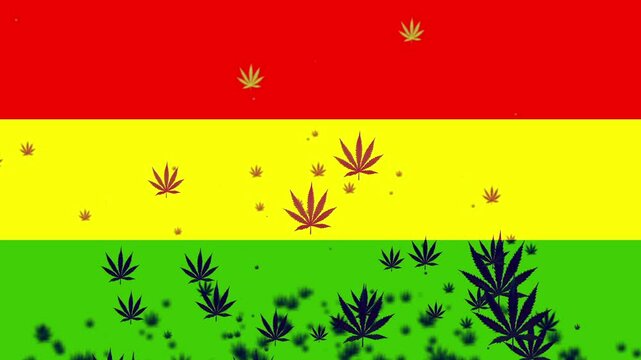 Animation of Pulsating Cannabis Leaf on Rastafarian Flag. Ideal for reggae themed projects, cannabis culture content, and wellness, nature, and alternative lifestyles	