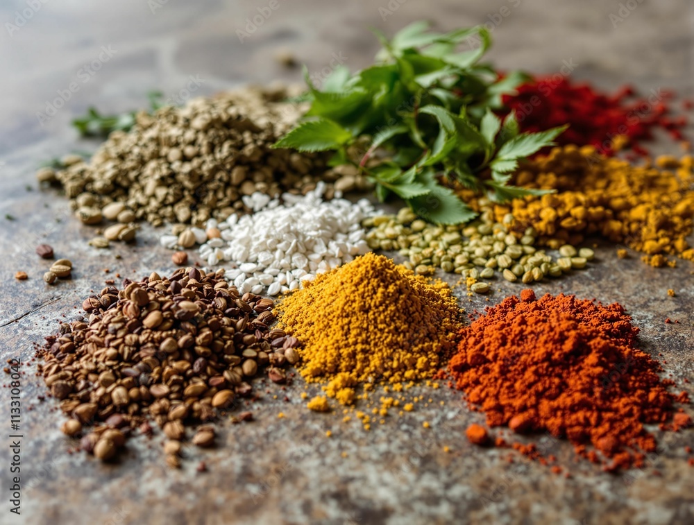 Poster a vibrant array of spices, each with its unique aroma and flavor.