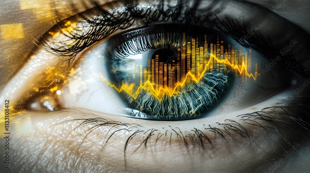 Aufkleber eye with financial data overlay symbolizing investment analytics and market insights for business gr