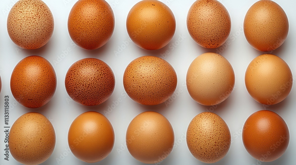 Poster a collection of brown and beige eggs arranged in a neat pattern.