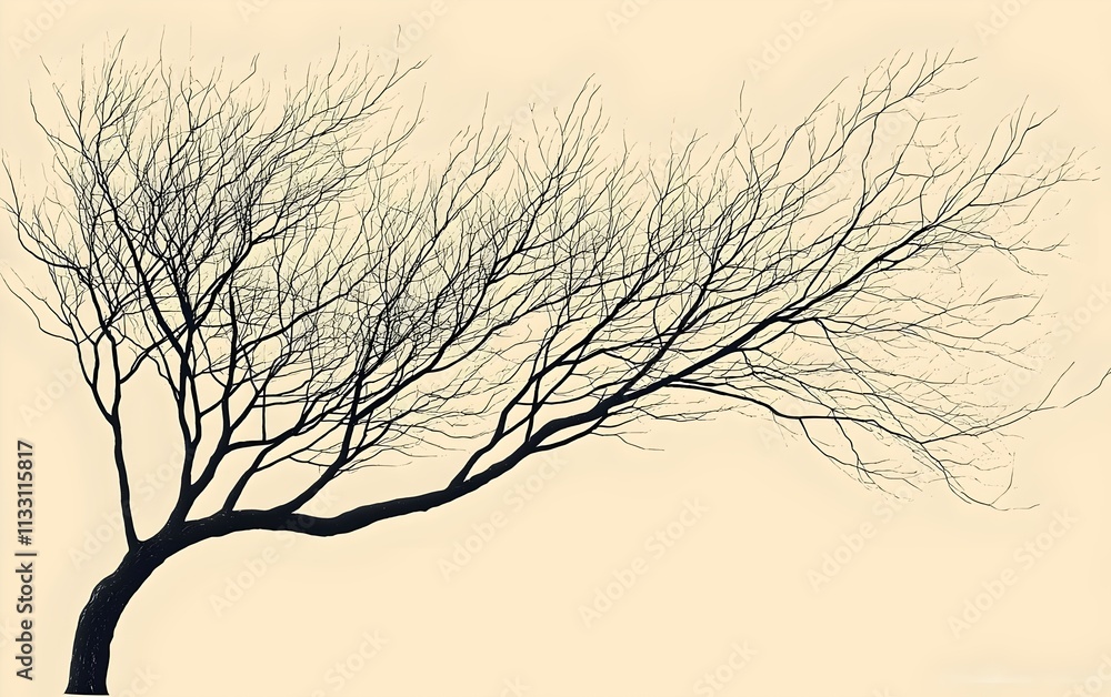 Poster a striking silhouette of a bare tree with twisted branches, evoking a sense of movement against a so