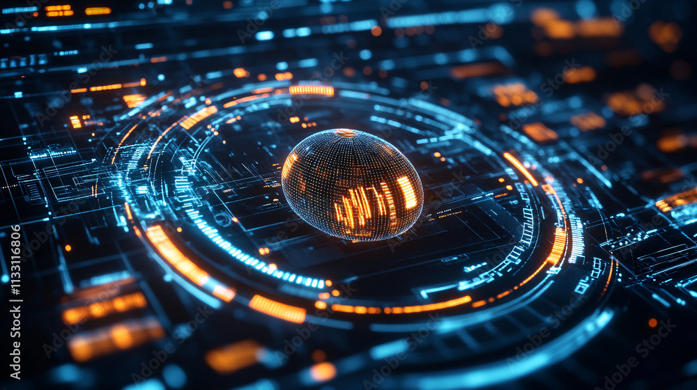 Aufkleber a futuristic data visualization icon linked to athletic performance metrics, symbolizing online plat
