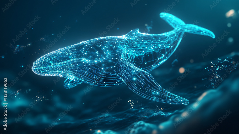 Aufkleber a futuristic ecological monitoring icon linked to a glowing whale, symbolizing online platforms trac