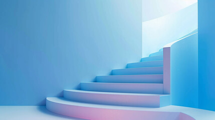 Obraz premium A blue staircase with pink and purple steps