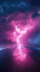 Conceptual image of lightning striking the road