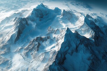 Obraz premium Aerial view of majestic snow-capped mountains, a breathtaking winter landscape.