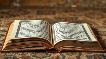 Obraz premium Ancient North African Quran Manuscript, XII-XIII Century, Open Book, Shallow Depth, Grunge Background