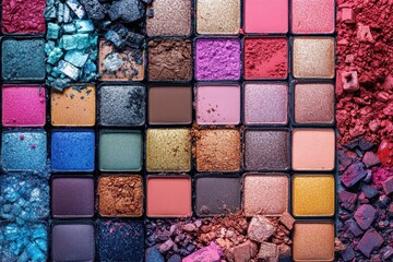 Fototapeta premium Colorful Eyeshadow Palette With Crumbled Makeup