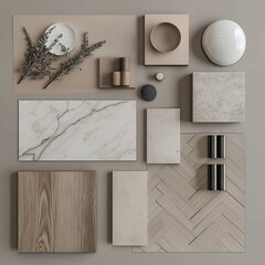 simple sample board mood board scandi warm tone wood on kitchen cabinets cool tone