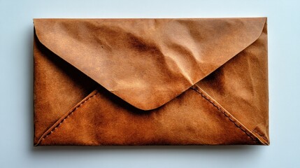 Brown leather envelope on white background.