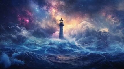 Fototapeta premium lighthouse on a hill in the middle of a storm
