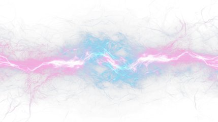 Electric cyan and magenta lines creating abstract dynamic energy electric lightning isolated on transparent background, cutout